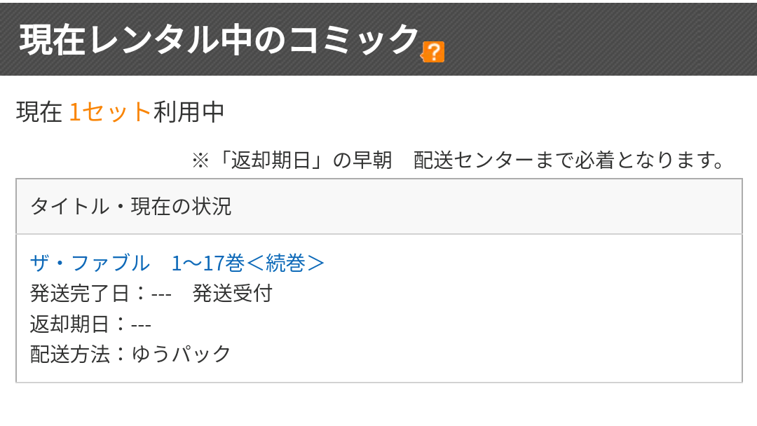 ゲオ宅配コミックレンタル 現在レンタル中のコミック